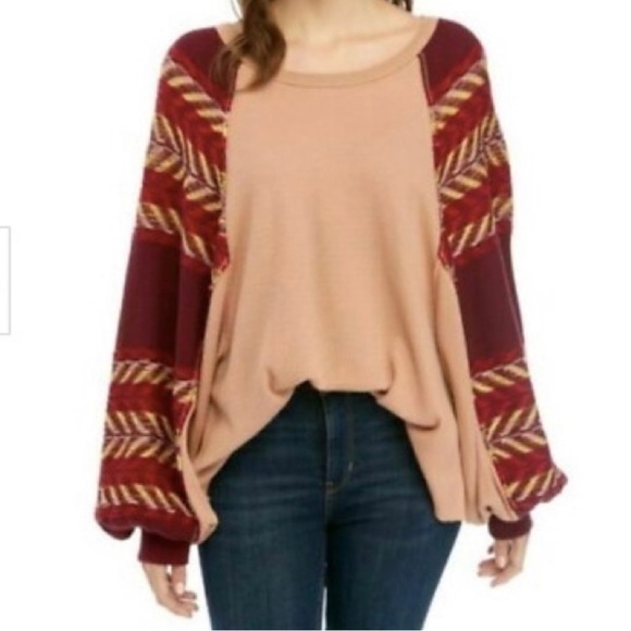 We The Free Sweaters - Women's Beige and Burgundy Sweater